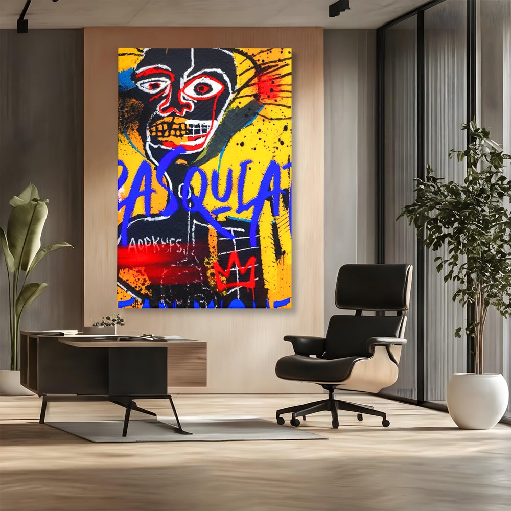 Tablou canvas cu tablou canvas cu portret stil graffiti, fara rama, pe sasiu de lemn, pe perete intr-un birou